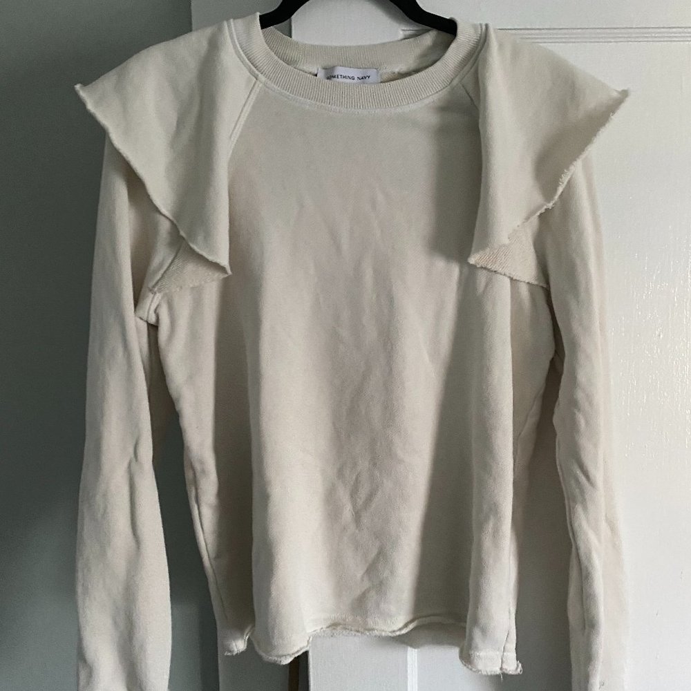 Something Navy Meghan Ruffle Shoulder Sweatshirt